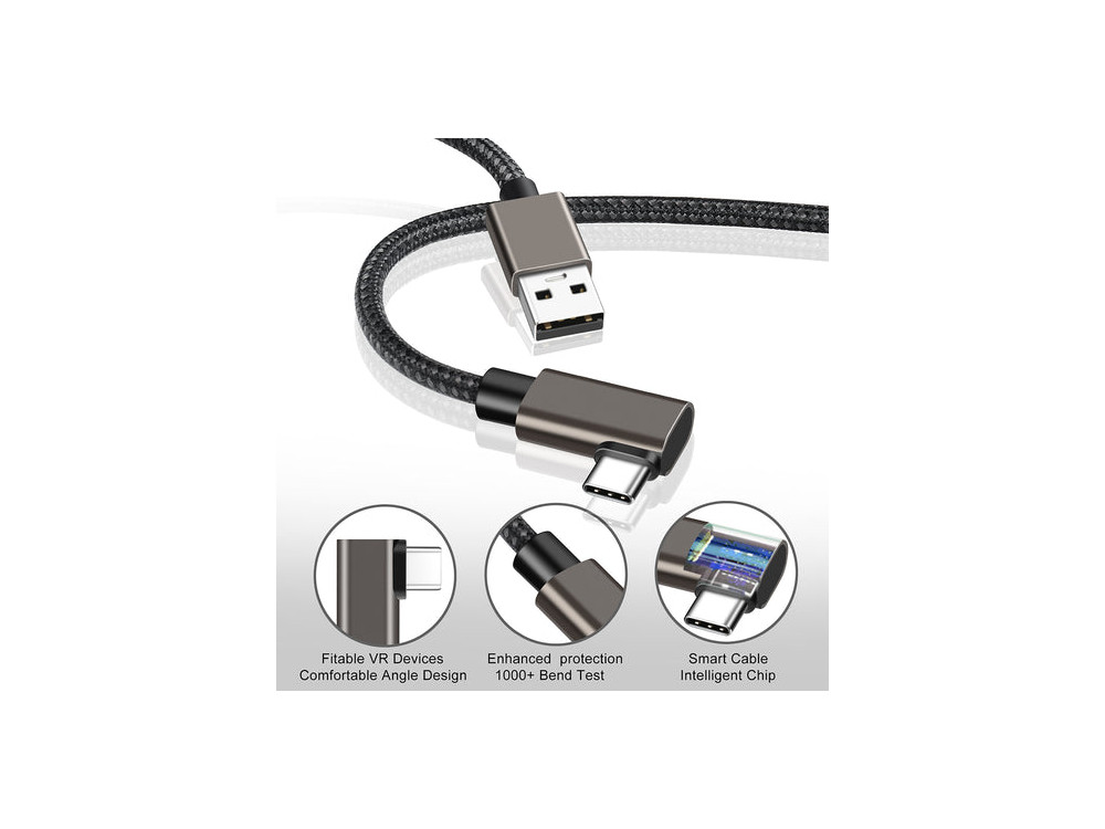 Nordic Γωνιακό 90° USB-C σε USB 3.1 Gen1 καλώδιο 5μ. με Νάυλον Ύφανση για Oculus / iPad / Samsung κλπ, Μαύρο