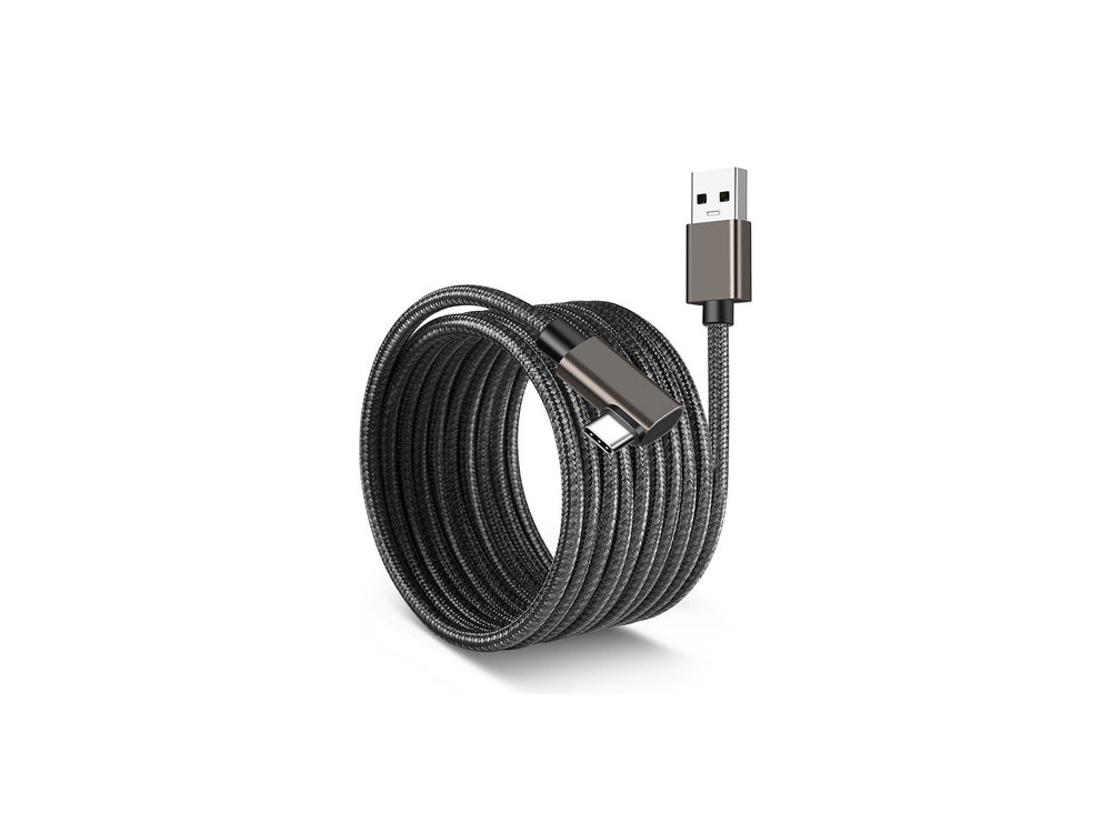 Nordic 90° Angled USB-C to USB 3.1 Gen1 cable 5m with Nylon Weave for Oculus / iPad / Samsung etc., Black