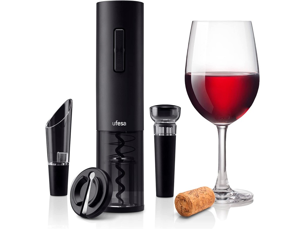 Ufesa EasyOpen Corkscrew Professional Wine Opener, 4pcs Wine Accessory Set with Electric Opener