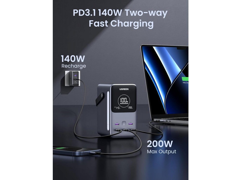 Ugreen 48000 300W PD USB-C Power Bank 48.000mAh με Smart Digital Display & Power Delivery, Grey