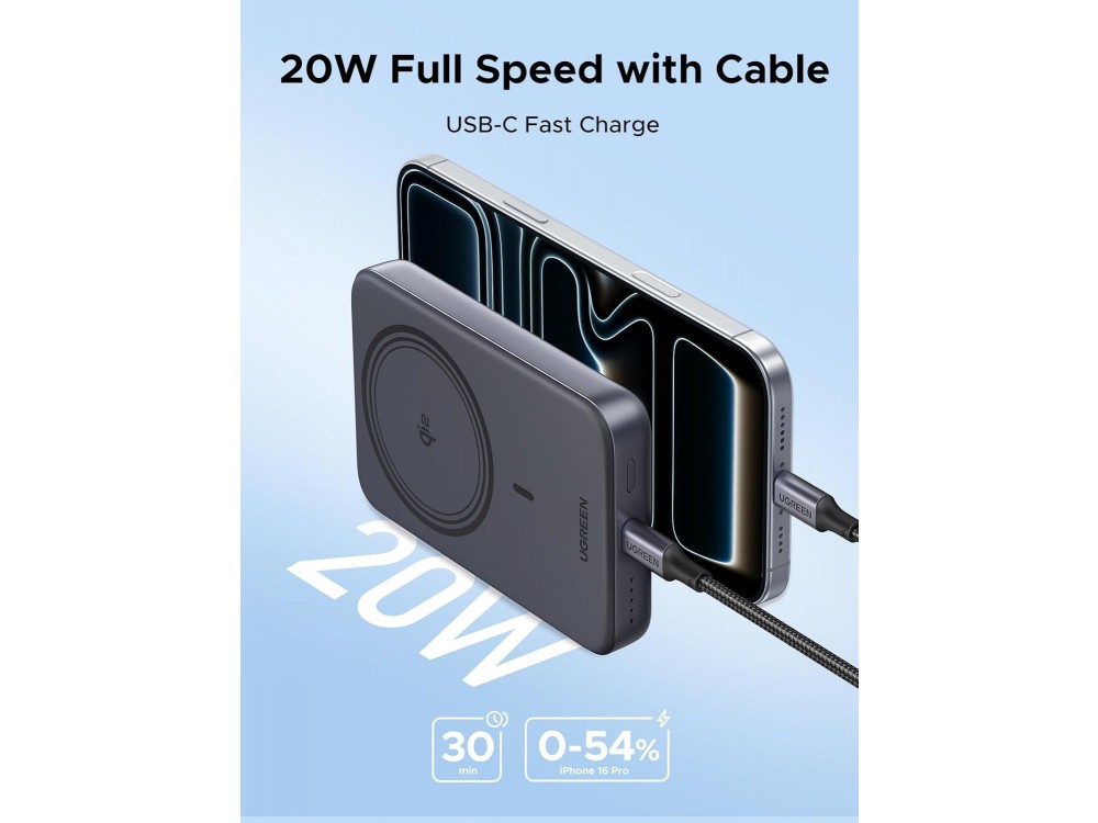 Ugreen 55135B 10K, Μαγνητικό Power Bank 10.000mAh Qi2 Certified 15W MagSafe για iPhone, Black
