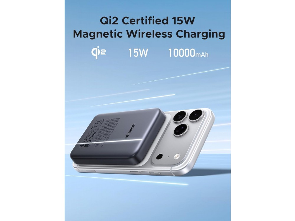 Ugreen 55135B 10K, Μαγνητικό Power Bank 10.000mAh Qi2 Certified 15W MagSafe για iPhone, Black