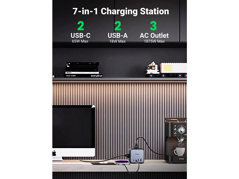 Ugreen DigiNest Cube 3-outlet Power Strip, Πολύπριζο με 2 Θύρες Type-C 65W PD / PPS & 2 Θύρες USB FCB / QC3.0, Μαύρο