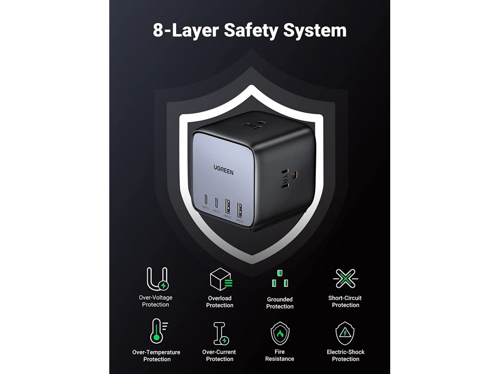 Ugreen DigiNest Cube 3-outlet Power Strip, Πολύπριζο με 2 Θύρες Type-C 65W PD / PPS & 2 Θύρες USB FCB / QC3.0, Μαύρο