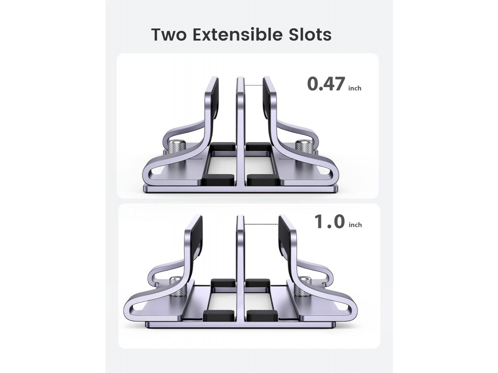 Ugreen Double Vertical Laptop Stand, Κάθετη Βάση Αλουμινίου, 2 Θέσεων με Ρυθμιζόμενο Πάχος, για Laptop / Macbook / Macbook, Grey