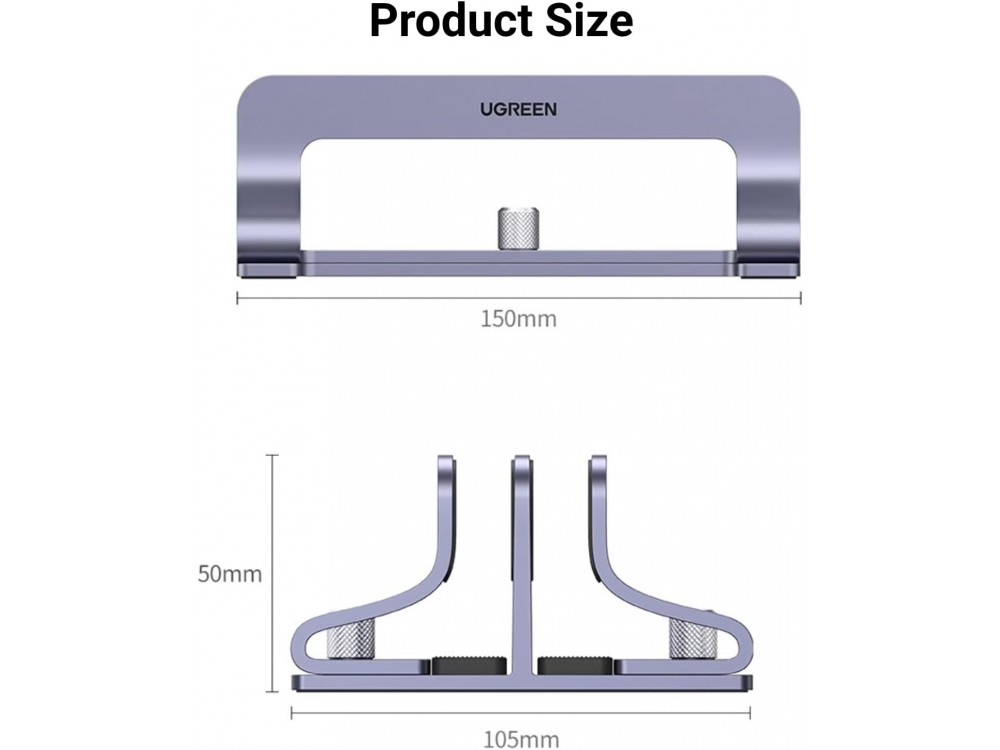 Ugreen Double Vertical Laptop Stand, Κάθετη Βάση Αλουμινίου, 2 Θέσεων με Ρυθμιζόμενο Πάχος, για Laptop / Macbook / Macbook, Grey