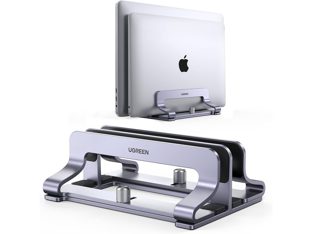 Ugreen Double Vertical Laptop Stand, Κάθετη Βάση Αλουμινίου, 2 Θέσεων με Ρυθμιζόμενο Πάχος, για Laptop / Macbook / Macbook, Grey