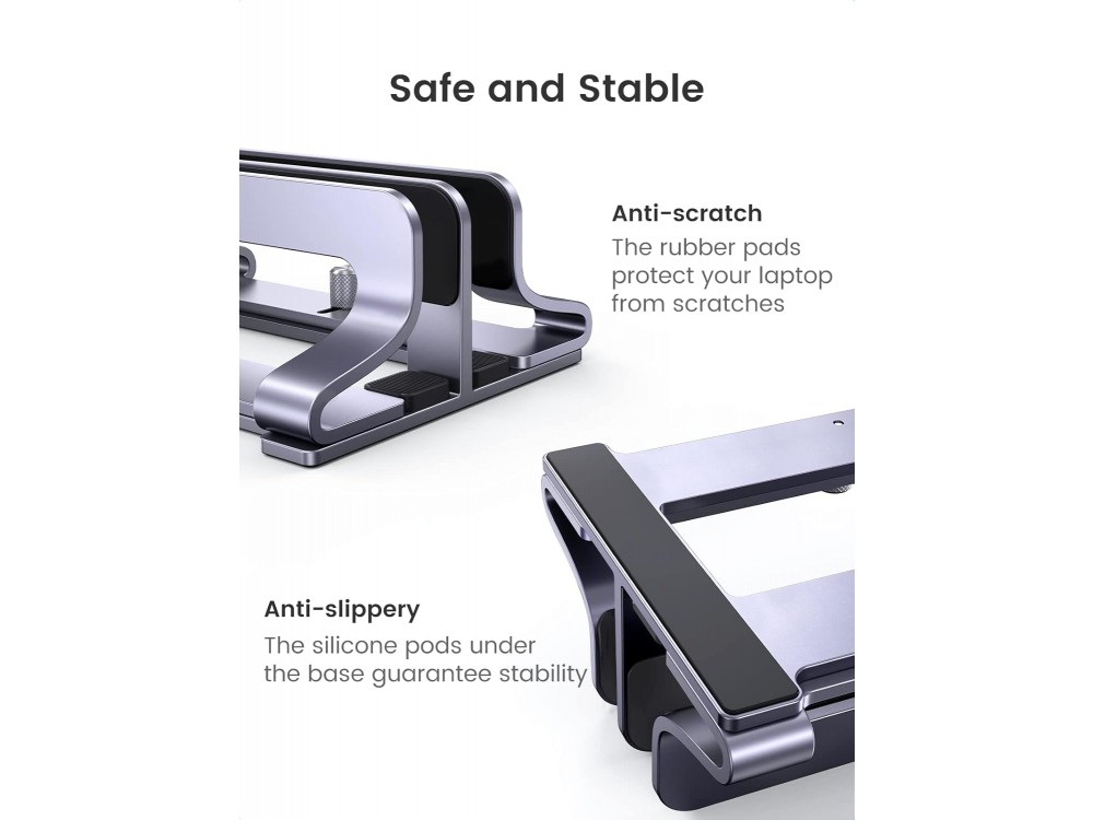 Ugreen Double Vertical Laptop Stand, Κάθετη Βάση Αλουμινίου, 2 Θέσεων με Ρυθμιζόμενο Πάχος, για Laptop / Macbook / Macbook, Grey