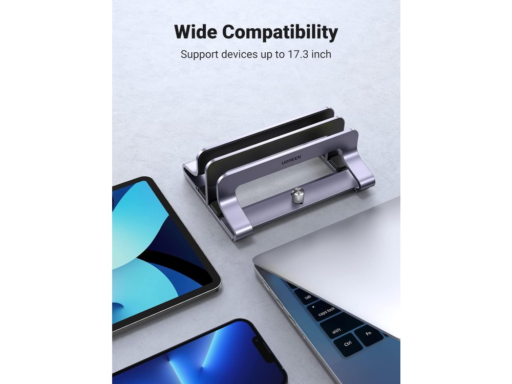 Ugreen Double Vertical Laptop Stand, Κάθετη Βάση Αλουμινίου, 2 Θέσεων με Ρυθμιζόμενο Πάχος, για Laptop / Macbook / Macbook, Grey