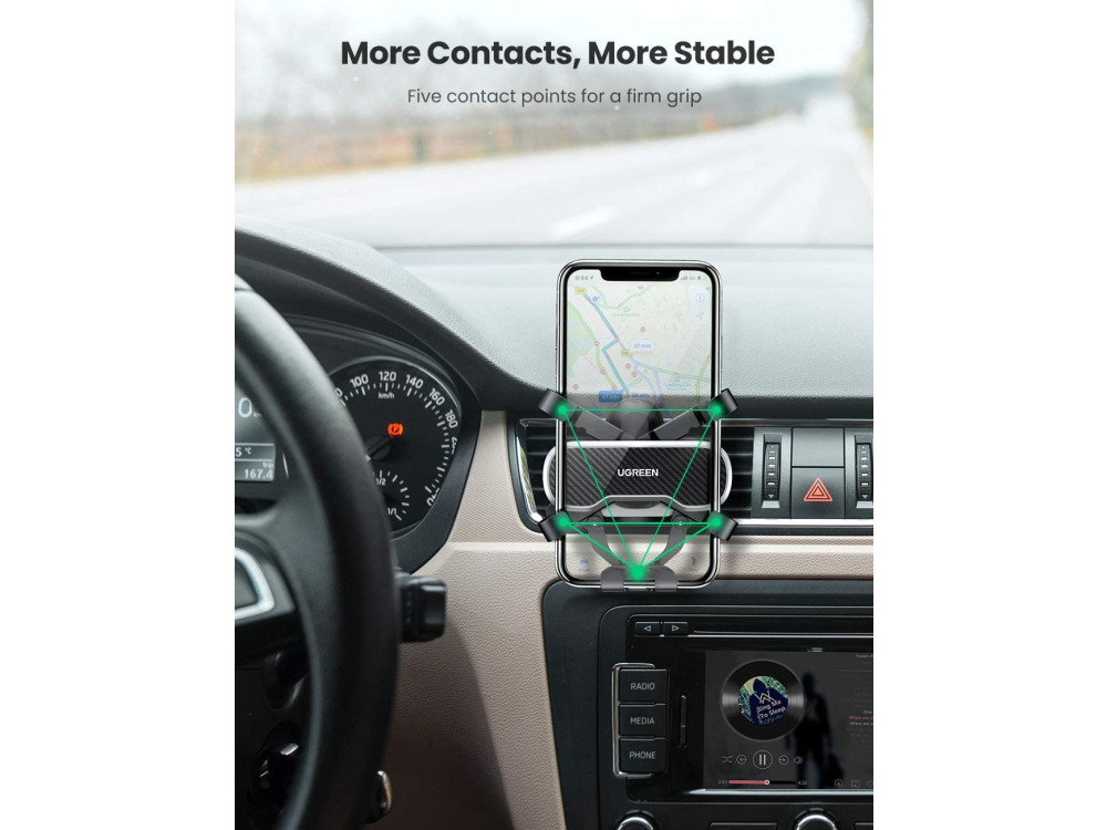 Ugreen Gravity Βάση Αυτοκινήτου αεραγωγού για Smartphone, με Σύστημα Firm Grip, Solid Tripod & Auto-Clamping - 80871, Black
