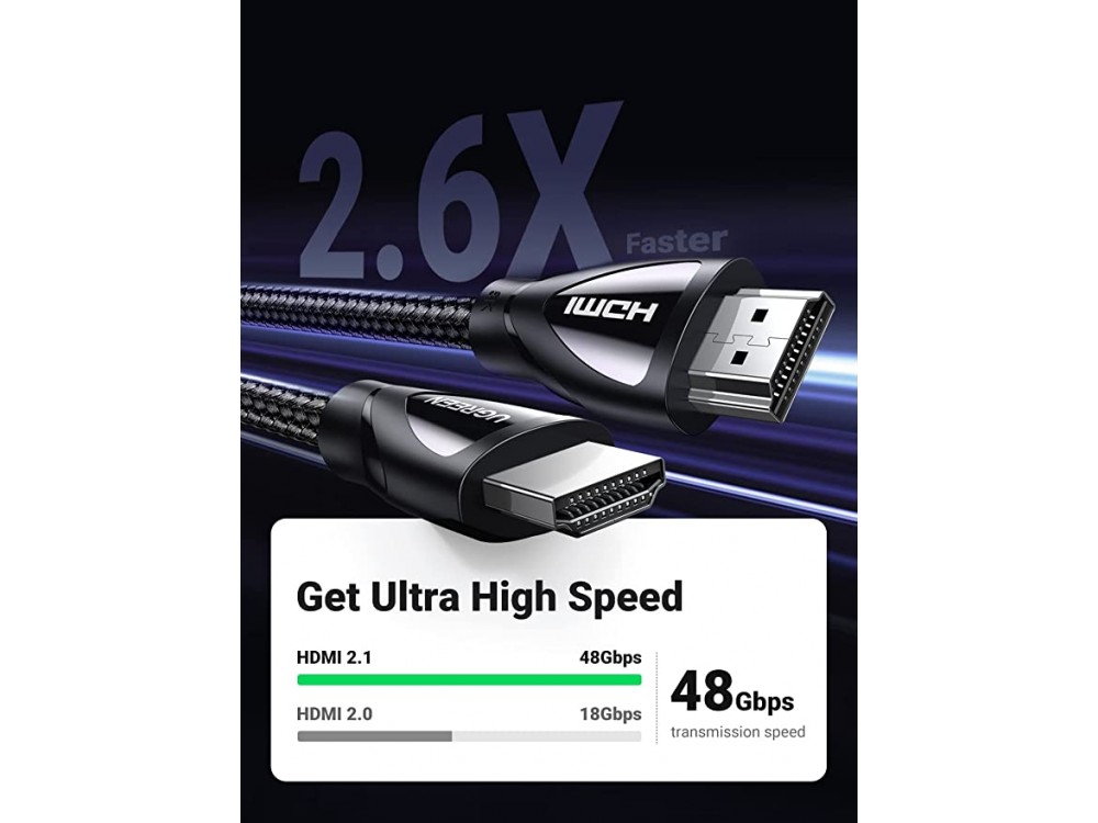 Ugreen HDMI v2.1 8Κ@60Hz, 1μ. Καλώδιο με Νάυλον Ύφανση, eARC, 48Gbps, HDR & HDCP 2.2 - 80401