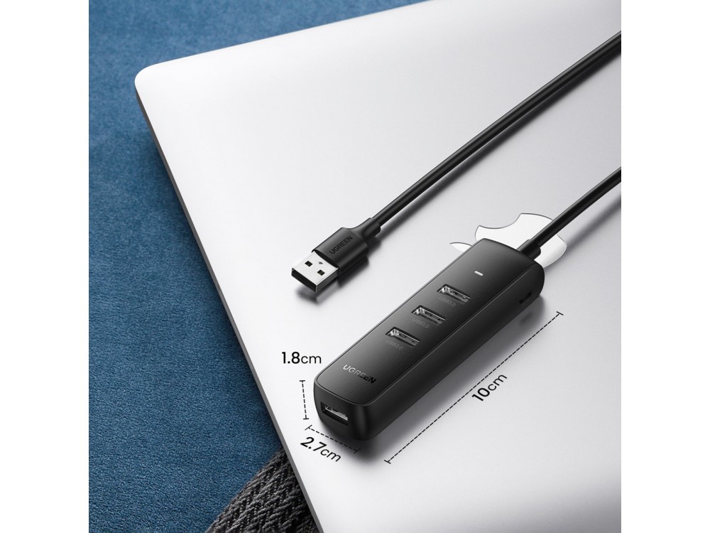 Ugreen Slim USB 3.0, 4 Port Data Hub, 0.25m cable, Black