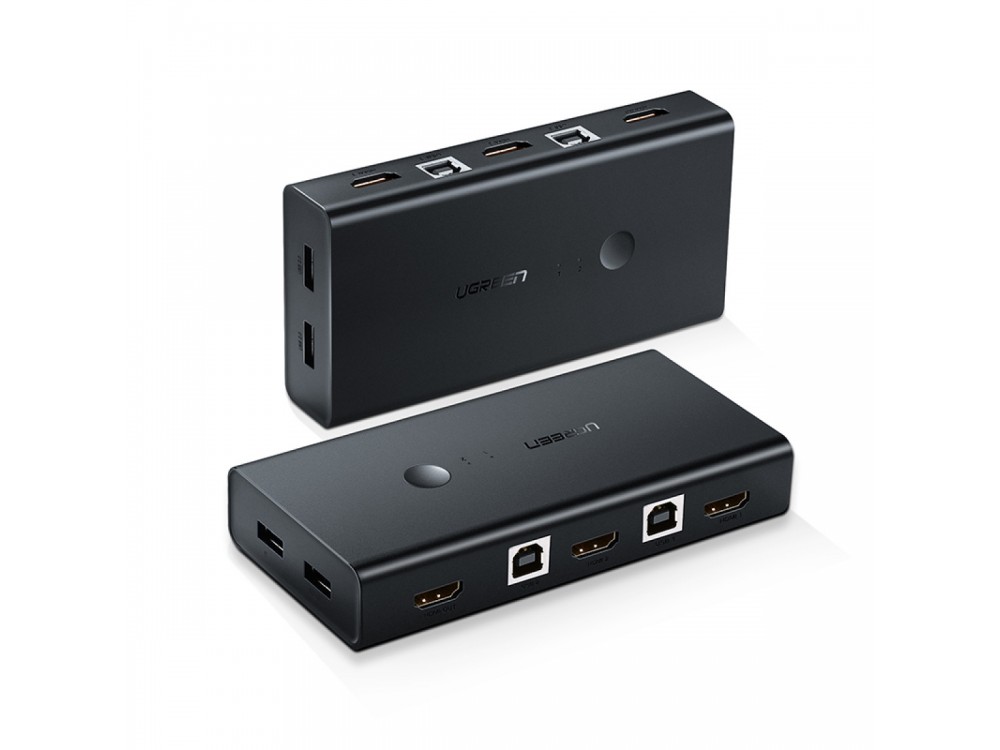 Ugreen KVM Switch, 2 in - 1 Out Για διαμοιρασμό 4 συσκευών USB (Mouse, Keyboard, Scanner) & 1 HDMI (Monitor, Projector) σε 2 PC