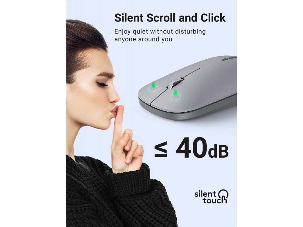 Ugreen MU001 Silent Ασύρματο Ποντίκι, 1000/1600/2000/4000 DPI, 3 πλήκτρων, για Android / Windows / Linux / Mac OS, Gray