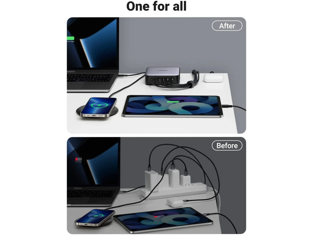 Ugreen Nexode 200W 6-Port Desktop PD Fast Charger 6-Port GaN Socket Charger with Power Delivery, PPS, QC4+, FCP etc., Black