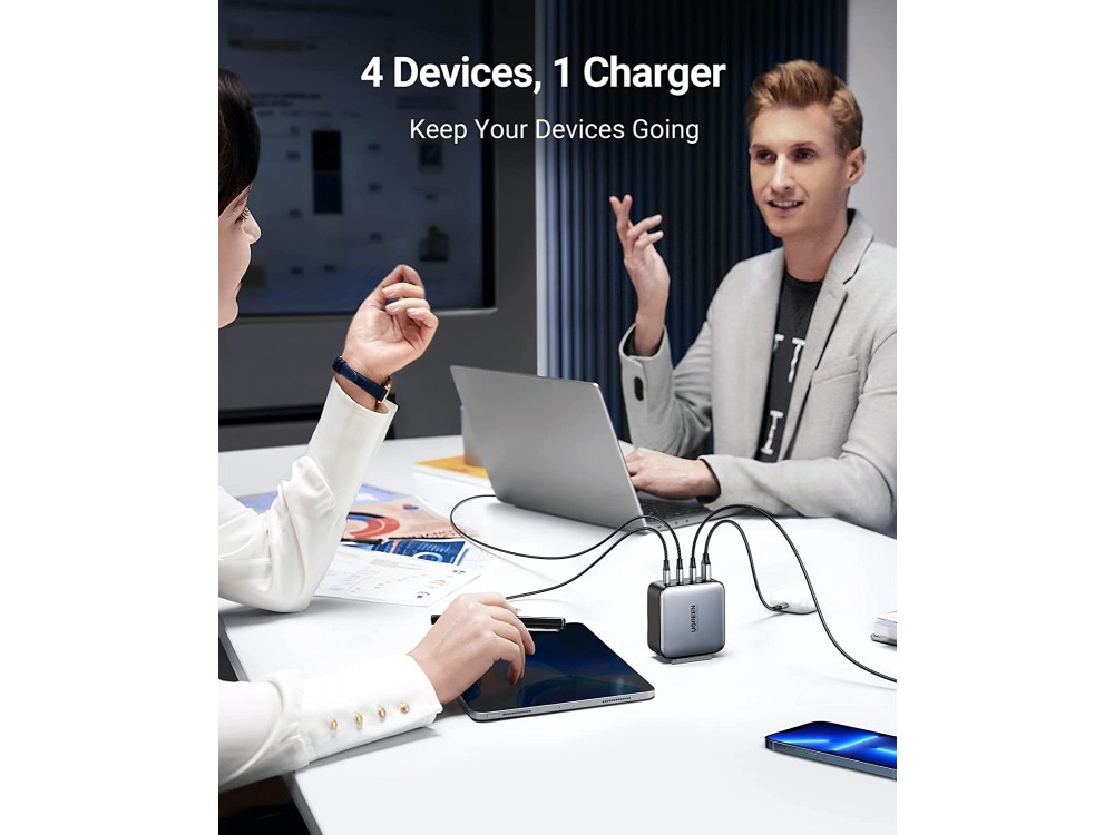 Ugreen Nexode 4-Port PD Fast Charger, Φορτιστής πρίζας 4-θυρών 100W GaN με Power Delivery, PPS, Quick Charge 4.0, FCP, AFC