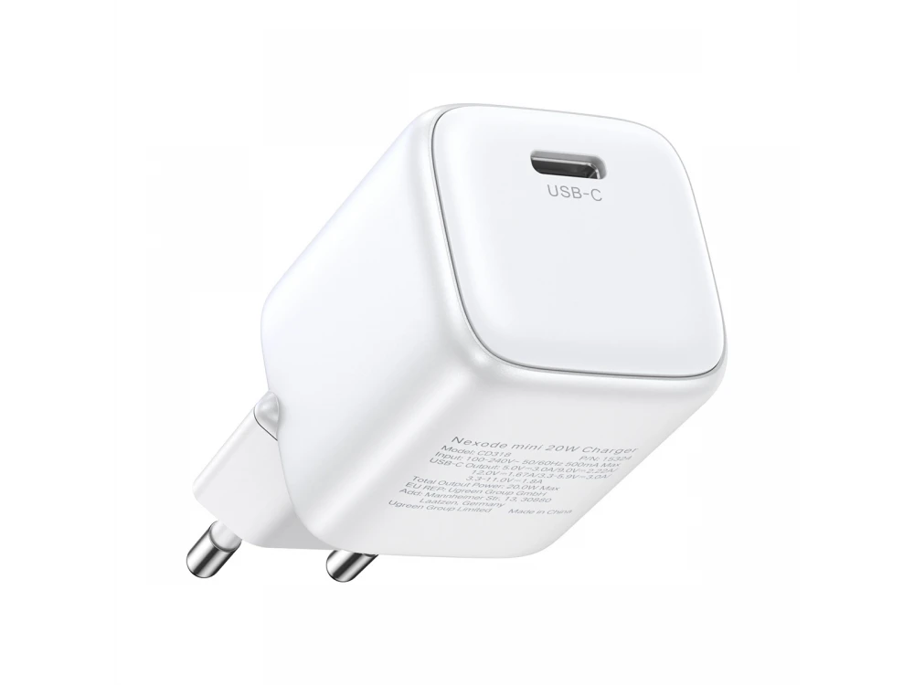 Ugreen Nexode Mini PD Fast Charger, 30W GaN Wall Charger with Power Delivery, PPS, Quick Charge 4.0, FCP, AFC, White