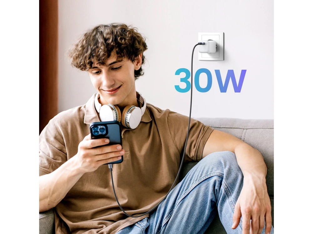 Ugreen Nexode Mini PD Fast Charger, 30W GaN Wall Charger with Power Delivery, PPS, Quick Charge 4.0, FCP, AFC, White