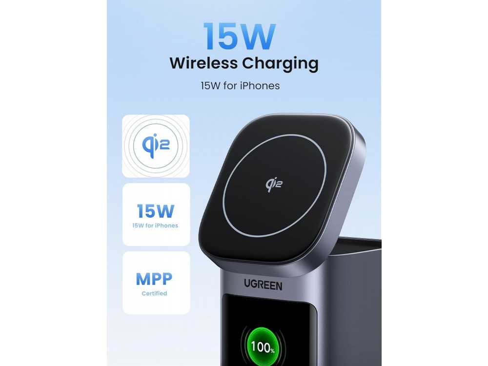 Ugreen Nexode Power Bank 20000mAh Qi2 15W, with USB-A & USB-C Port Power Delivery 145W / Quick Charge 3.0 & TFT Digital Display