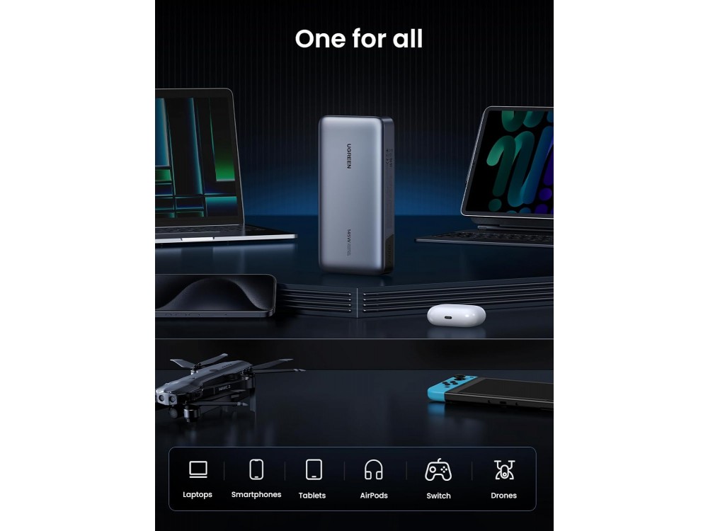 Ugreen PB205 Power Bank 25000mAh, 145W με Θύρα USB-A και 2 Θύρες USB-C Power Delivery / Quick Charge 3.0, Γκρι