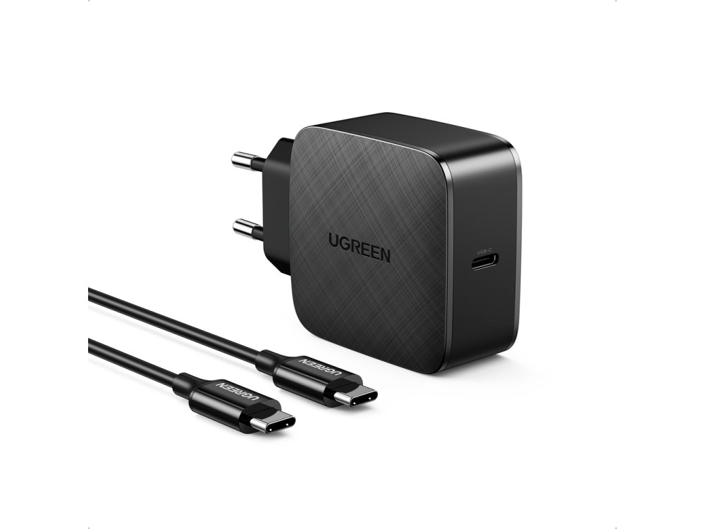 Ugreen PD Fast Charger, 2-Port wall charger 65W with GaN, Power Delivery, PPS, QC 4.0 & Cable USB-C to USB-C 2m. - 40156