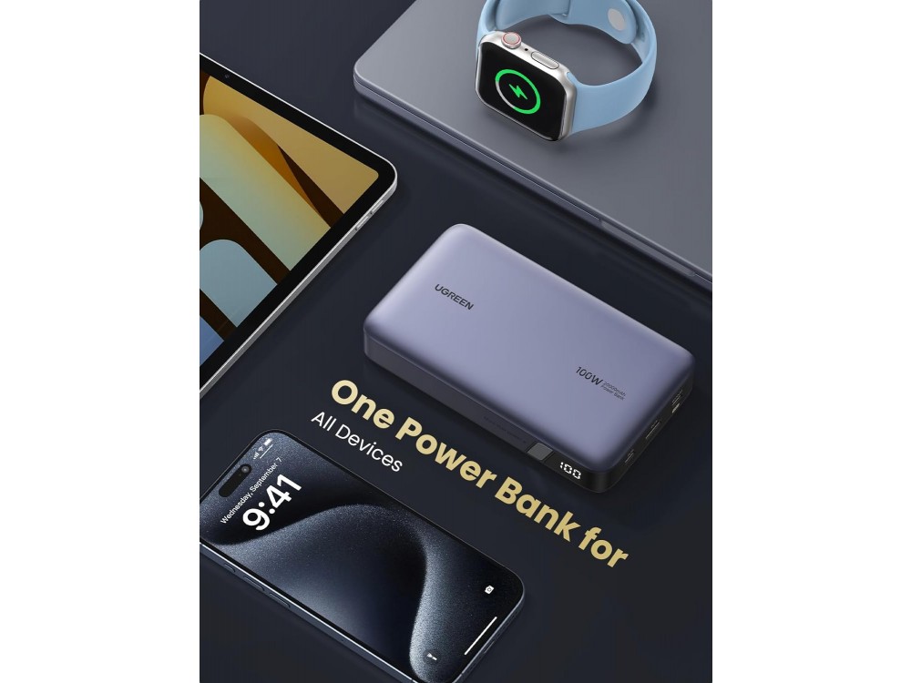 Ugreen Power Bank 20000mAh, 100W με Θύρα USB-A & USB-C * 2, Power Delivery / Quick Charge 2.0 / Quick Charge 3.0, Γκρι