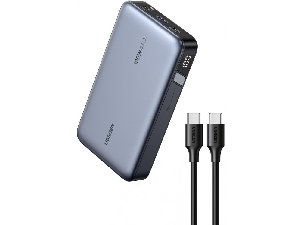 Ugreen Power Bank 20000mAh, 100W με Θύρα USB-A & USB-C * 2, Power Delivery / Quick Charge 2.0 / Quick Charge 3.0, Γκρι