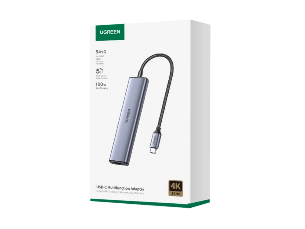 Ugreen Revodok 5-in-1 USB C Data Hub - 1*HDMI/4K + USB-A3.0 + 2*USB-A2.0 + 1*100W PD Charging