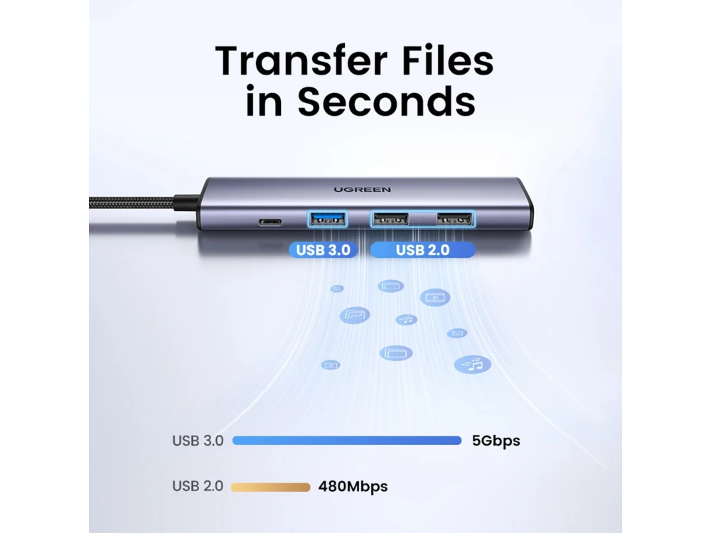 Ugreen Revodok 5-in-1 USB C Data Hub - 1*HDMI/4K + USB-A3.0 + 2*USB-A2.0 + 1*100W PD Charging