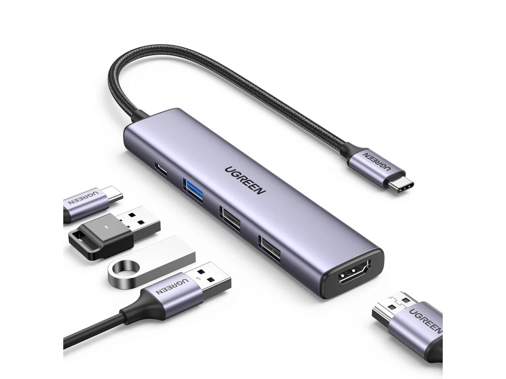 Ugreen Revodok 5-in-1 USB C Data Hub - 1*HDMI/4K + USB-A3.0 + 2*USB-A2.0 + 1*100W PD Charging