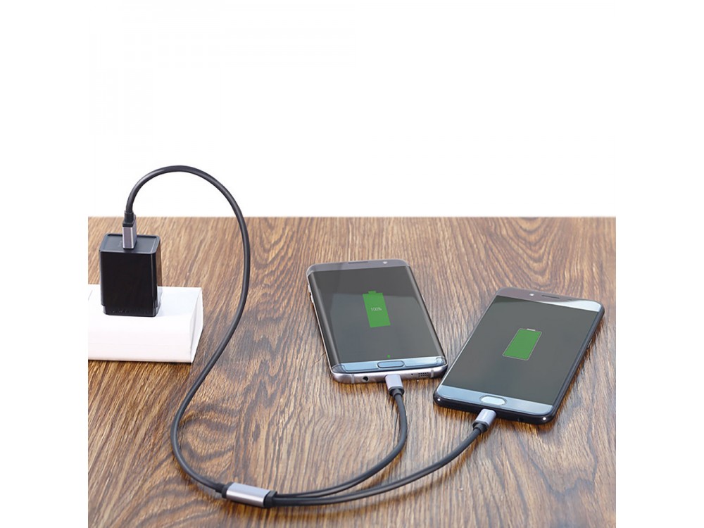 Ugreen Splitter 2-in-1 Type C * 2 Cable USB, 1m. Nylon Braiding, Black