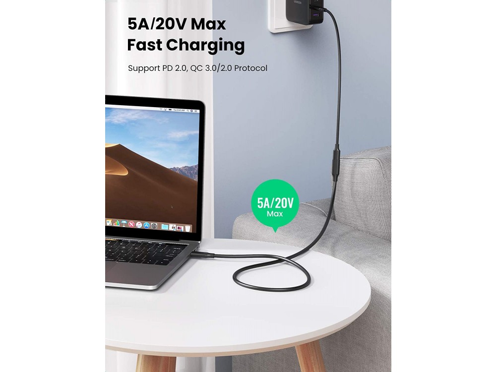 Ugreen USB-C Καλώδιο Επέκτασης 1μ. Type-C Θηλυκό σε Type-C Αρσενικό USB3.1 Gen2 10Gbps, Μαύρο