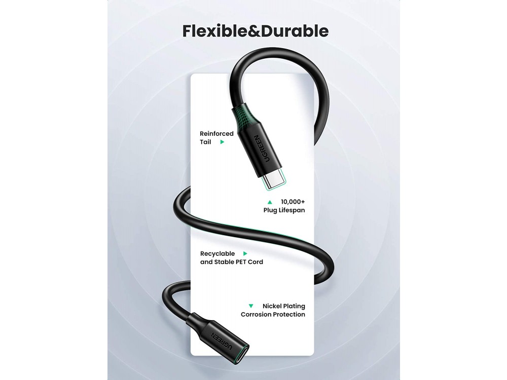 Ugreen USB-C Καλώδιο Επέκτασης 1μ. Type-C Θηλυκό σε Type-C Αρσενικό USB3.1 Gen2 10Gbps, Μαύρο