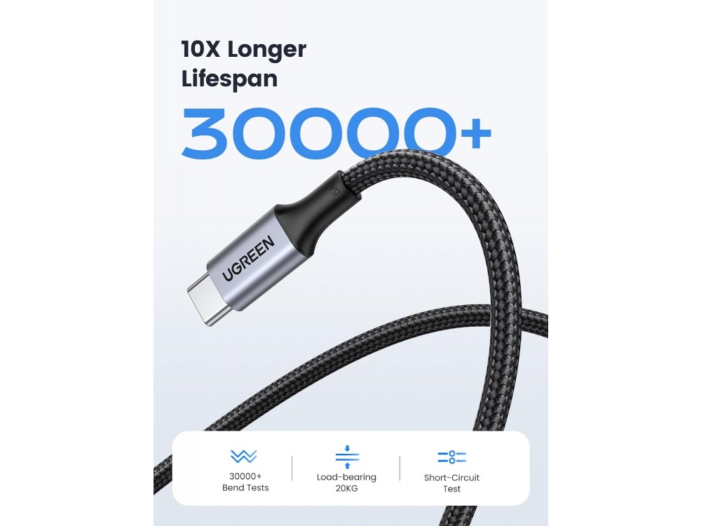Ugreen USB-C σε USB-C Καλώδιο 1μ. με Νάυλον ύφανση και Επαφές Αλουμινίου Υποστήριξη PD3.0/QC4.0/FCP & 5A / 100W, Μαύρο