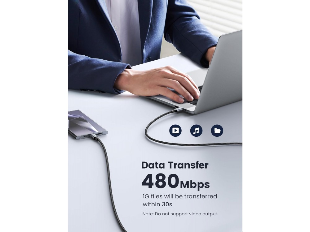 Ugreen USB-C σε USB-C Καλώδιο 1μ. με Νάυλον ύφανση και Επαφές Αλουμινίου Υποστήριξη PD3.0/QC4.0/FCP & 5A / 100W, Μαύρο