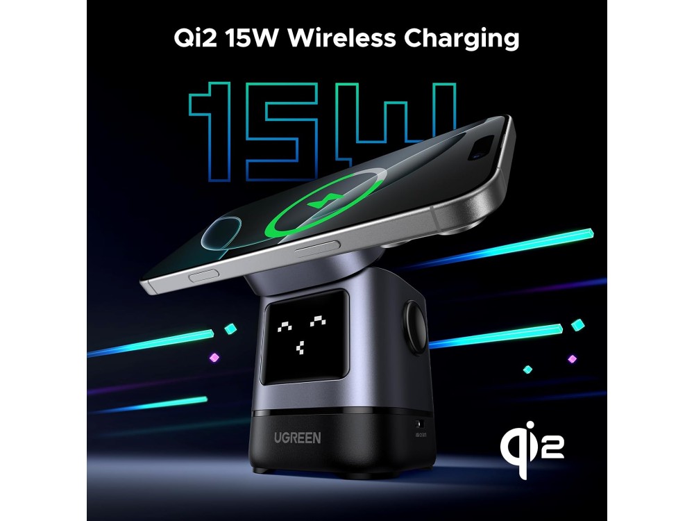 Ugreen Uno Qi2 MagSafe Charger Stand, Wireless Magnetic Charger iPhone / AirPods, Black