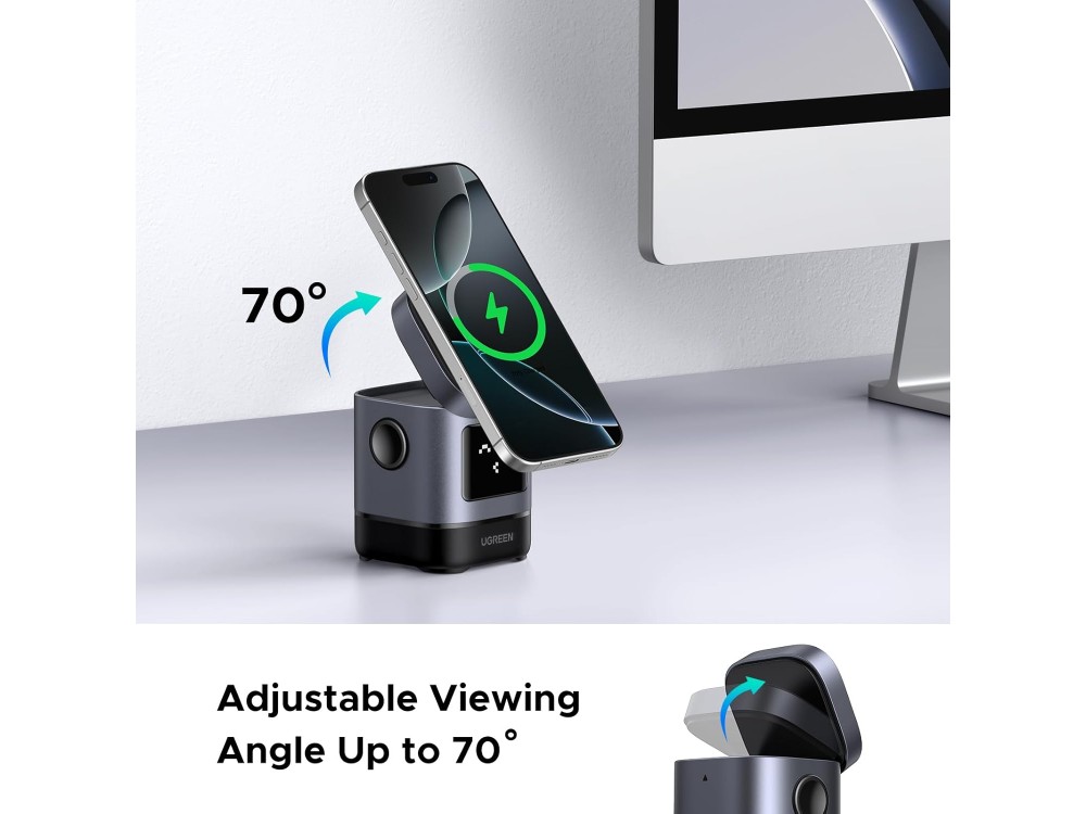 Ugreen Uno Qi2 MagSafe Charger Stand, Wireless Magnetic Charger iPhone / AirPods, Black