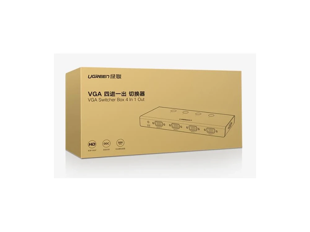 Ugreen VGA 4 in - 1 Οut Switch, 4 Πηγές σε 1 Οθόνη, 1080P@60Hz με 1,5μ. Καλώδιο, Μαύρο