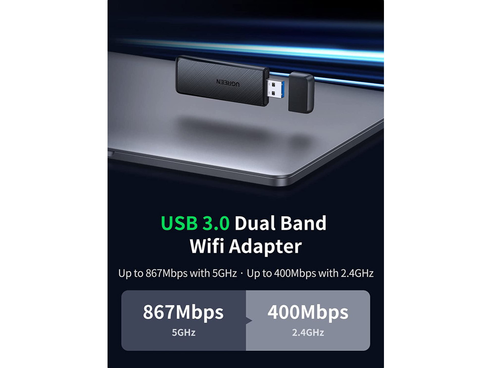 Ugreen WiFi Dongle AC1300, WiFi Adapter 802.11ac Dual Band 1300Mbps, USB Αντάπτορας Ασύρματου Δικτύου 2.4GHz / 5GΗz - 50340