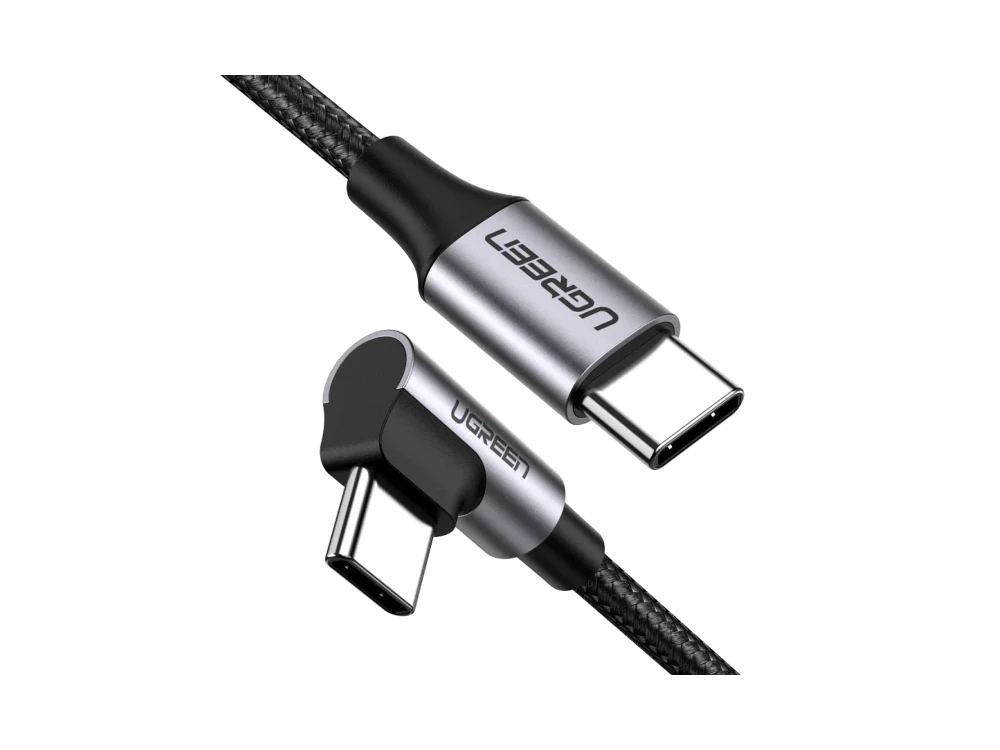 Ugreen Γωνιακό 90° USB-C σε USB-C καλώδιο 2μ. Με Νάυλον ύφανση, Black