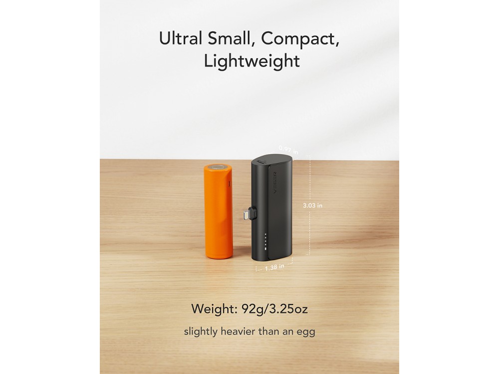 Veger V0556P 5000 PD 22.5W Lightning Mini Power Bank 5.000mAh Power Delivery & QC3.0, Black
