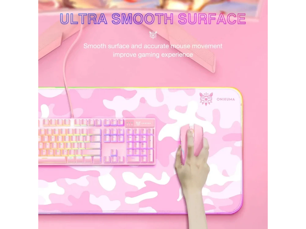 Onikuma G5 XXL Gaming Mouse Pad (80x30cm) με RGB LED & 12 Lighting Modes, Pink