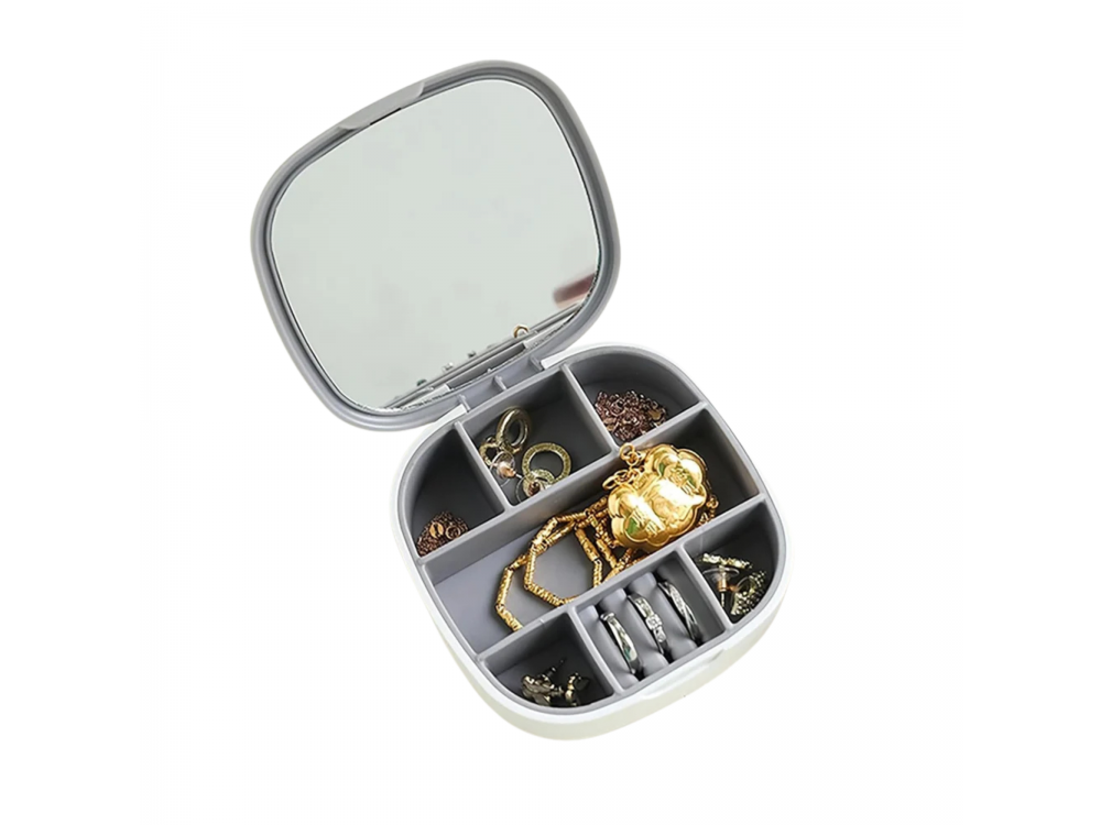 AJ Jewellery Box Case, Jewellery Box & Portable Jewellery Case with Mirror 10 x 10 x 3cm, White