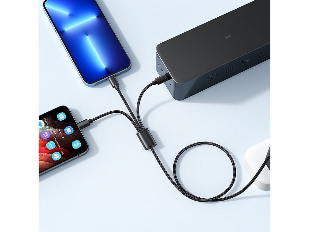 Veger V303 Καλώδιο USB-A σε Lightning / Type-C / micro USB 1.5m με Ναϋλον Ύφανση - Μαύρο