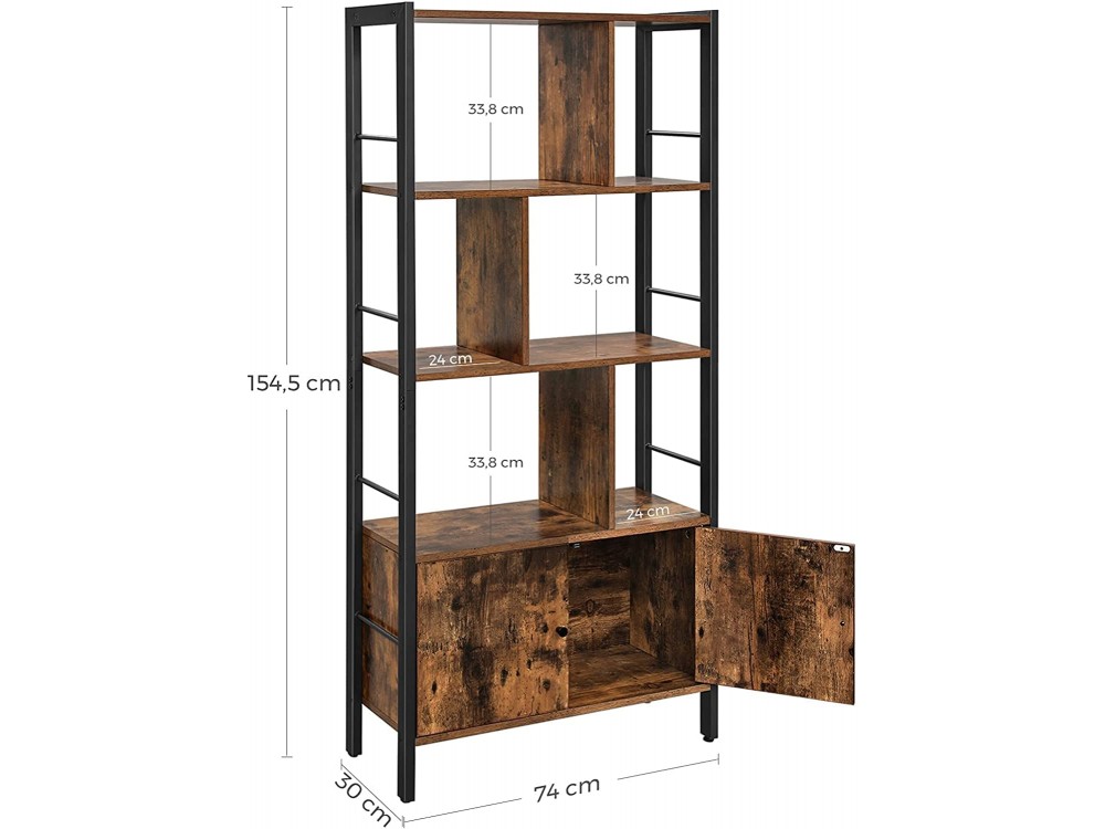 VASAGLE Bookshelf/ Storage Shelf with 4 Shelves & Drawer in Rustic Style 74 x 30 x 154.5cm