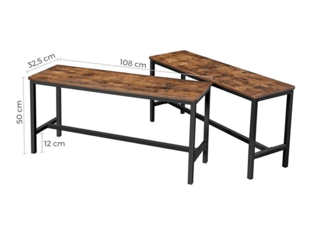 VASAGLE Table Benches, Πάγκοι Τραπεζαρίας με Ξύλινη Επιφάνεια σε Ρουστίκ Στυλ, 108 x 32.5 x 50cm, Καφέ
