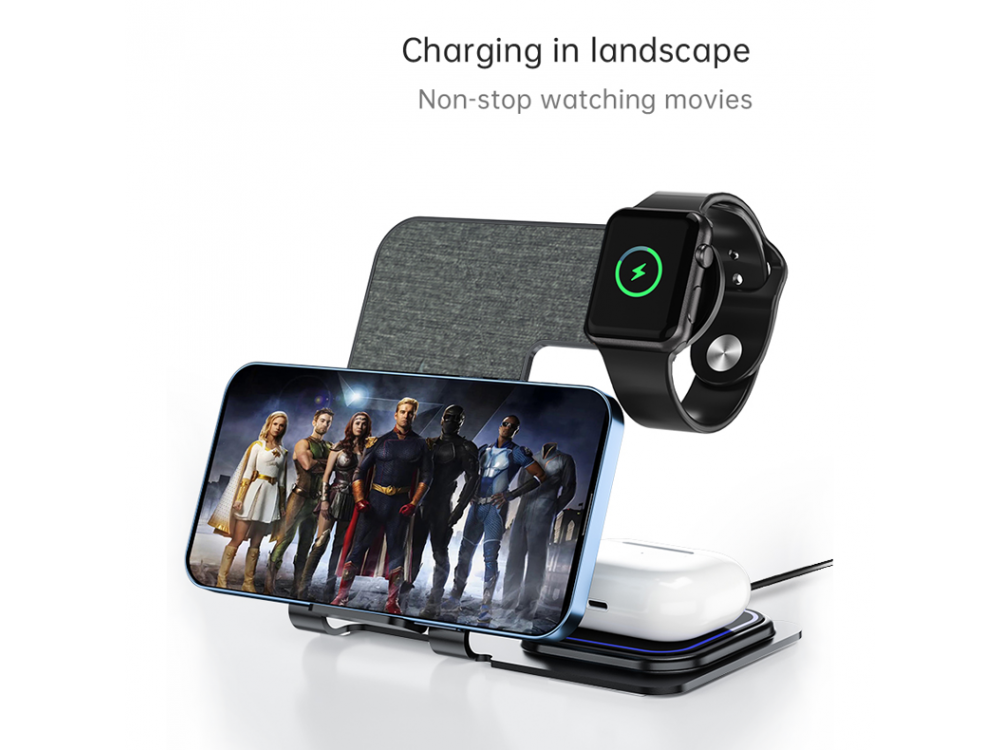 Veger Y9 3-in-1 Qi Pad Wireless Charging Station, Βάση Ασύρματης Φόρτισης 20W για Smartphone / Apple Watch / Airpods - Γκρι