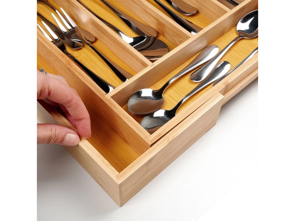 Vilde Premium Drawer Organizer, Expandable Cutlery Tray (6-8 Compartments) Made of Bamboo, 35-55 x 45 x 5cm