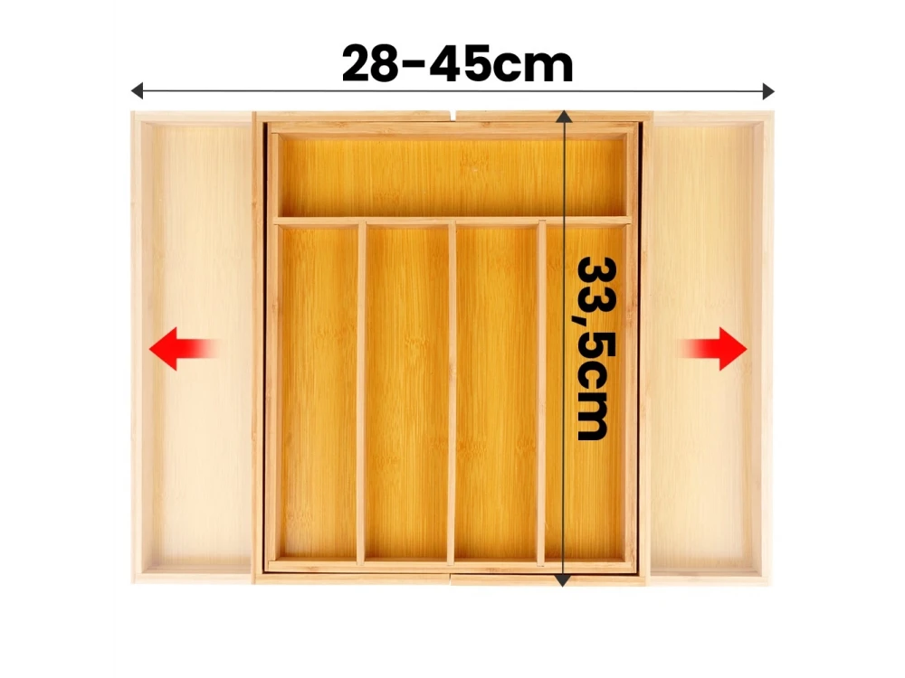 Vilde Premium Drawer Organizer, Expandable Cutlery Tray (6-8 Compartments) Made of Bamboo, 35-55 x 45 x 5cm