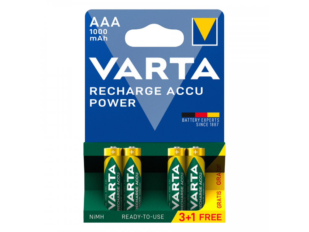 Varta AAA Rechargeable Batteries 1000mAh Ni-MH Ready To Use 4 Pcs